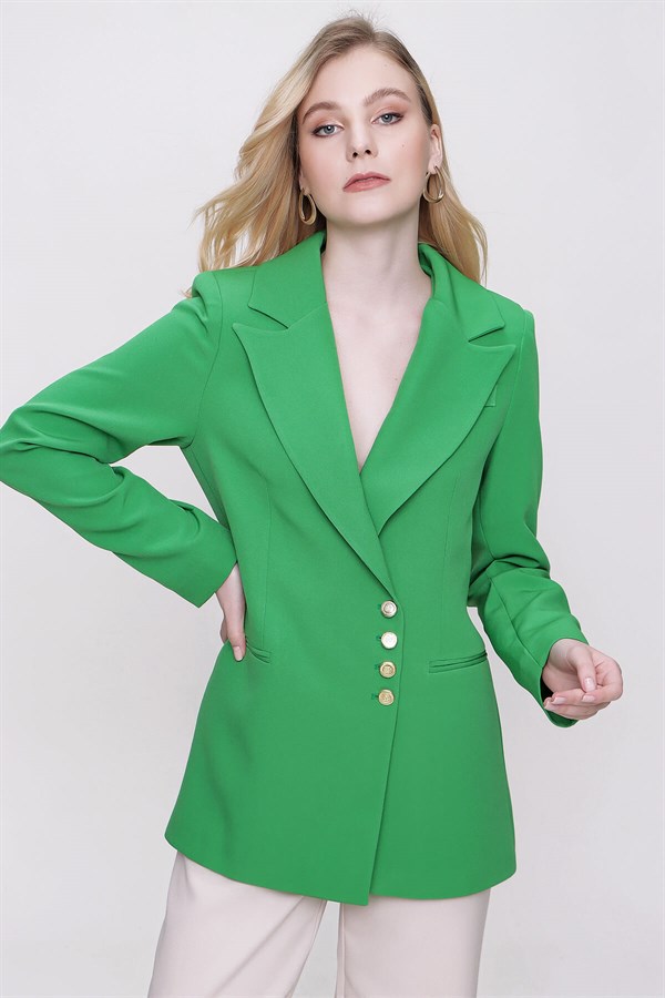 Kadın Yeşil Düğme Detaylı Blazer Ceket