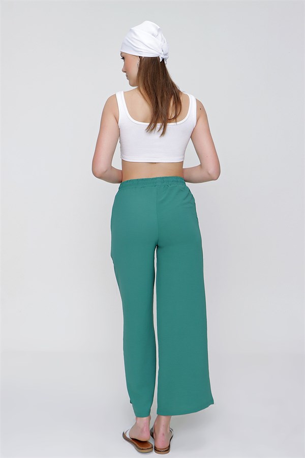 Kadın Yeşil Geniş Paça Ayrobin Pantolon