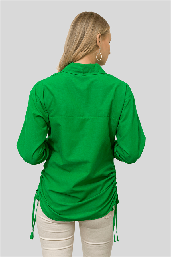 Kadın Yeşil Yanı İp Büzgülü Gömlek