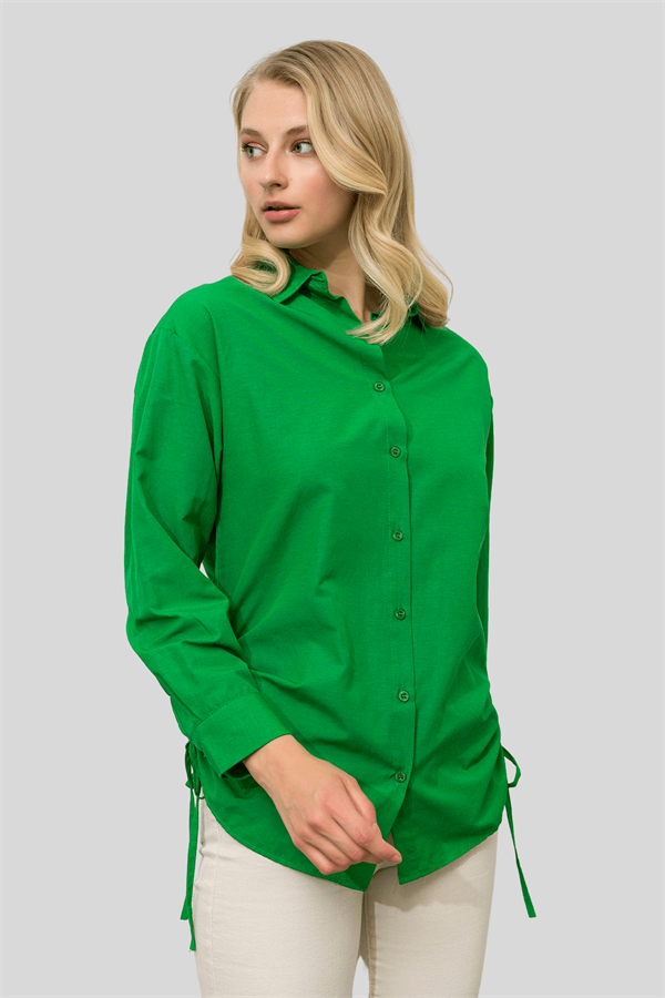Kadın Yeşil Yanı İp Büzgülü Gömlek