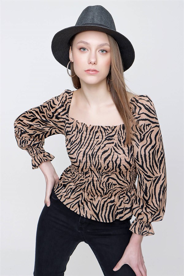 Kadın Zebra Desen Gipeli Crop Bluz