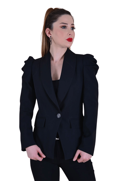 Omuz Kabartmalı Kadın Ceket - Siyah