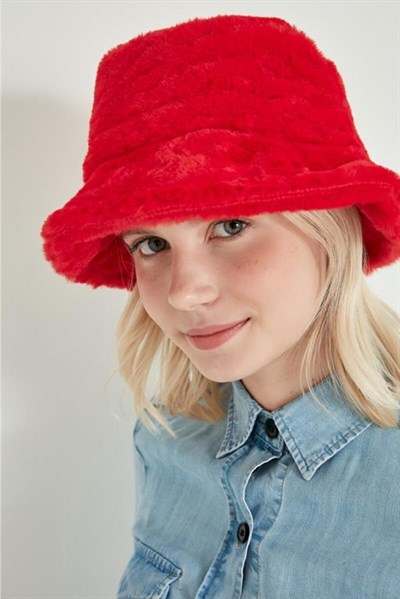 Kadın Kırmızı Peluş Şapka
