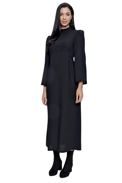 Kadın Siyah Önden Bağlamalı Krep Elbise