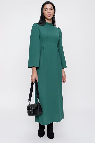 Kadın Zümrüt Yeşil Önden Bağlamalı Krep Elbise