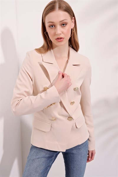 Kadın Taş Düğme Detaylı Kruvaze Yaka Blazer Ceket