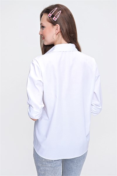 Kadın Beyaz Minimalist Detay Gömlek