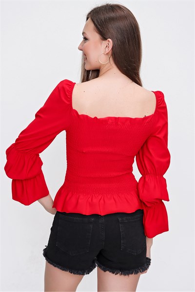 Kadın Kırmızı Gipeli Bluz