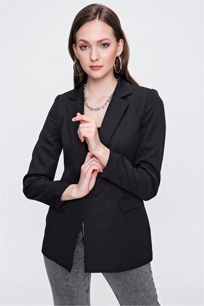 Kadın Siyah Tek Düğme Ceket