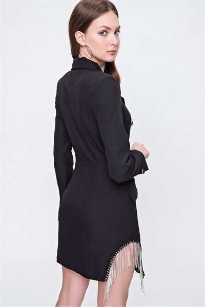 Kadın Siyah Yanı Specieal Taş Tasarım Ceket Elbise