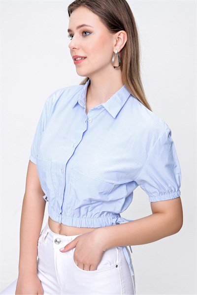 Kadın Mavi Bel Bağlamalı Gömlek