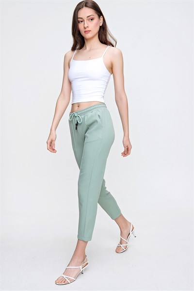 Kadın Mint Çimalı Bel Lastikli Pantolon 