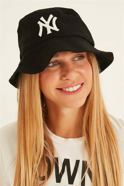 Kadın Siyah Ny Nakışlı Siyah Bucket Şapka