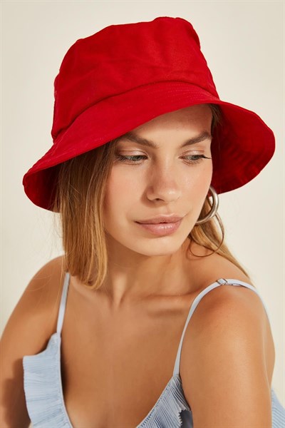 Kadın Kırmızı Bucket Şapka