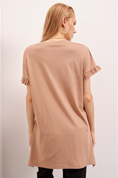 Kadın Camel FırFır Detay Tişört