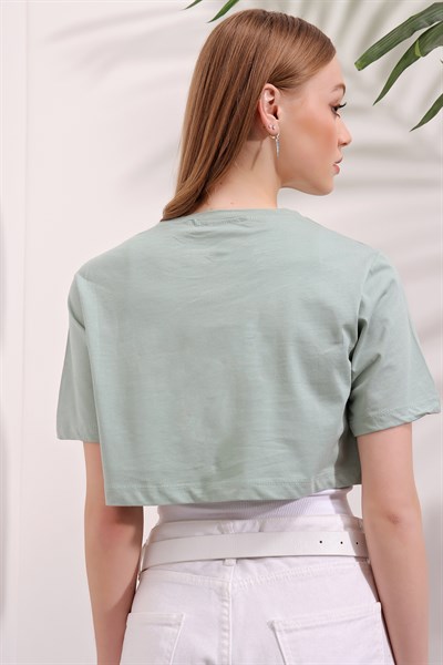 Kadın Mint Desing Baskı İkili İçli Tişört Takım