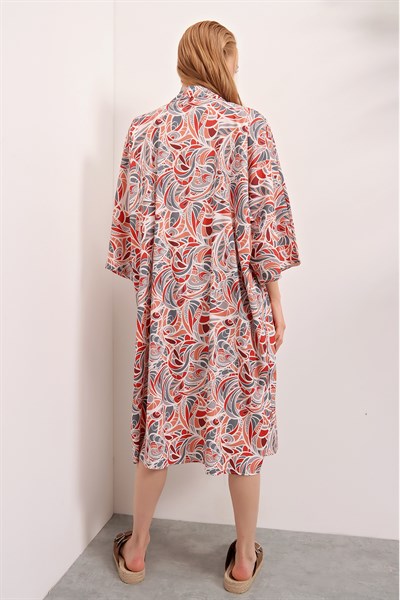 Kadın Kiremit Desenli Kimono Ceket