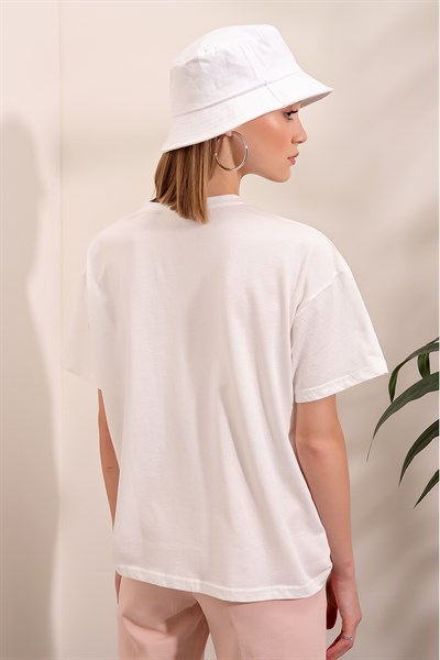 Kadın Beyaz Miami Beach Baskılı T-shirt