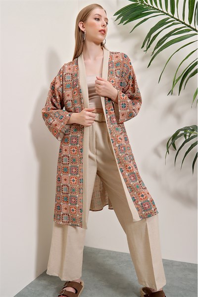 Kadın Gül Kurusu Garnili Kimono