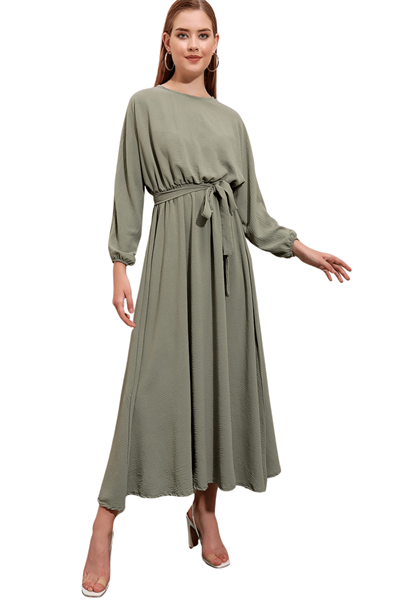Kadın Çağla Kuşaklı Ayrobin Elbise