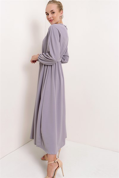 Kadın Gri Kuşaklı Ayrobin Elbise