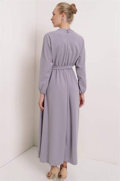 Kadın Gri Kuşaklı Ayrobin Elbise