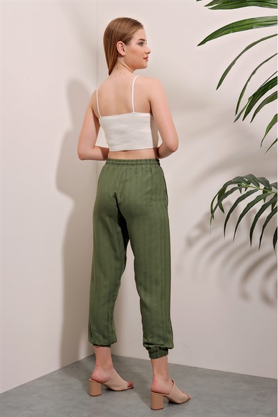 Kadın Yeşil Paçası Lastikli Pantolon