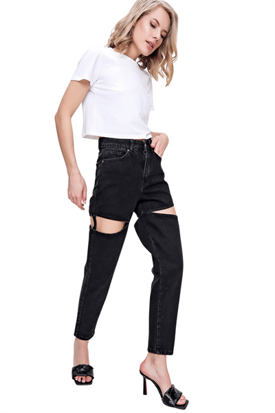 Kadın Füme Askılı İki Parça Jean Kot Pantolon