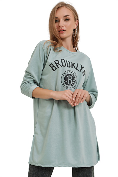 Kadın Mint Brooklyn Baskılı Uzun Sweat