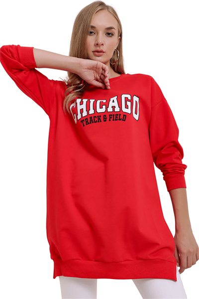 Kadın Kırmızı Chicago Baskılı Tunik
