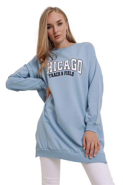Kadın Mavi Chicago Baskılı Tunik