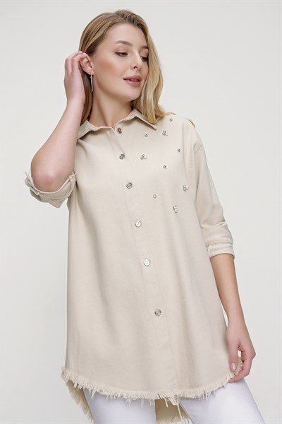 Kadın Bej Taşlı Gömlek Tunik