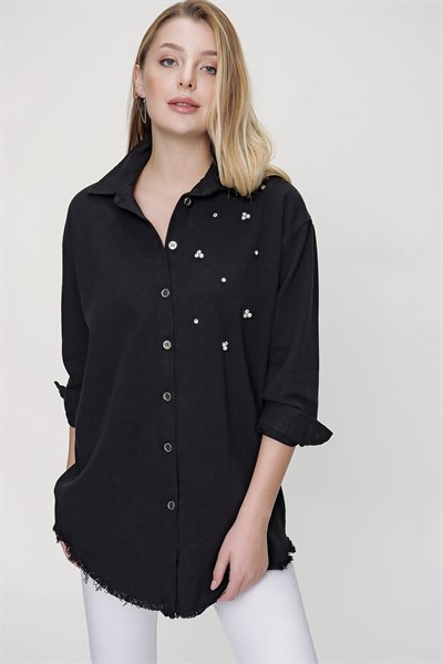 Kadın Siyah Taşlı Gömlek Tunik