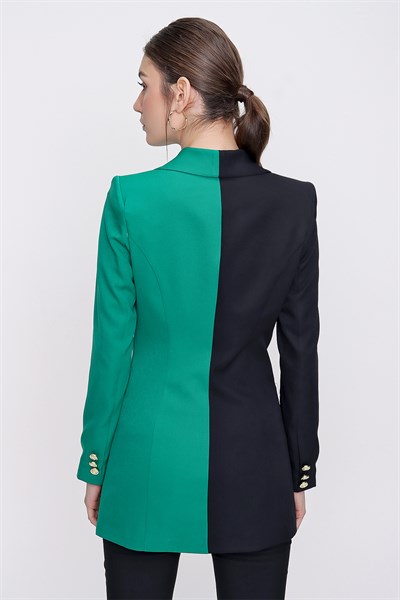 Kadın Yeşil Çift Renk Kruvaze Yaka Ceket