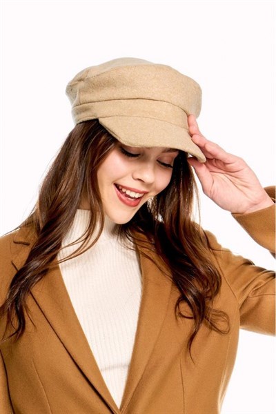 Kadın Bej Kaşe Siperli Şapka