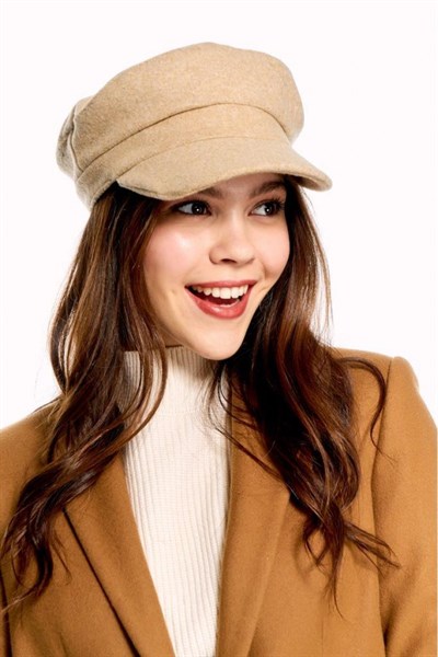 Kadın Bej Kaşe Siperli Şapka
