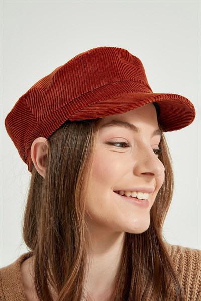 Kadın Kiremit Kadife Kep Şapka