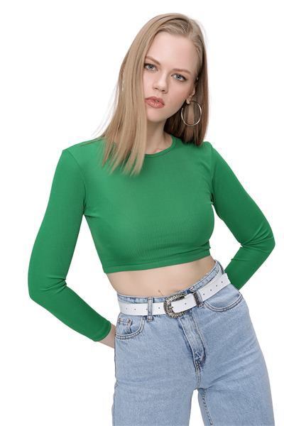 Kadın Zürüt Yeşili Crop Bluz