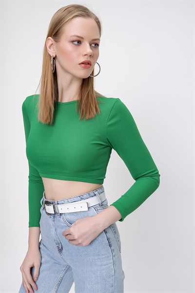 Kadın Zürüt Yeşili Crop Bluz