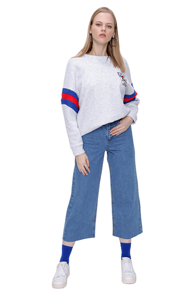 Kadın Açık Mavi Clot Mom Jean Kot Pantolon