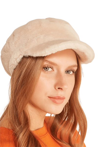 Kadın Bej Peluş Kasket Şapka