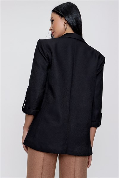 Kadın Siyah Yün Efekt Blazer Ceket