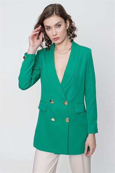 Kadın Yeşil Uzun Düğmeli Blazer Ceket