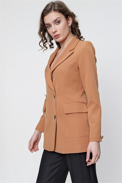 Kadın Karamel Cep Kapaklı Blazer Ceket