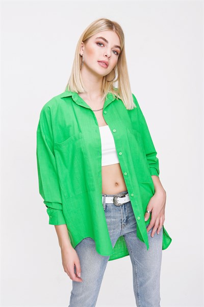 Kadın Yeşil Önü Kısa Arkası Uzun Salaş Gömlek