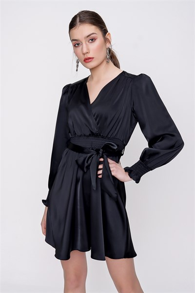 Kadın Siyah Beli Gipeli Şifon Elbise