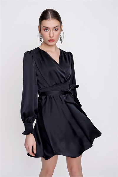 Kadın Siyah Beli Gipeli Şifon Elbise