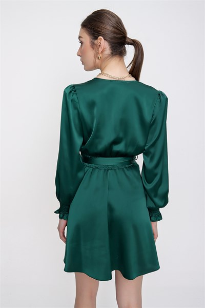 Kadın Yeşil Beli Gipeli Şifon Elbise