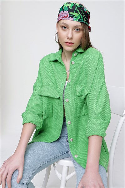 Kadın Açık Yeşil Çift Cep Gömlek