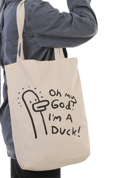 Kadın Bej Duck Yazılı Bez Shopper Çanta